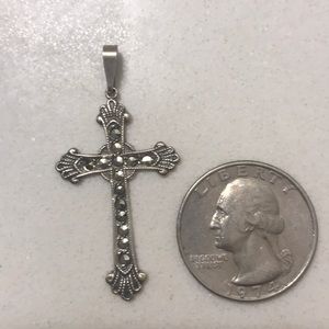 Vintage Sterling Silver Marcasite Cross Pendant